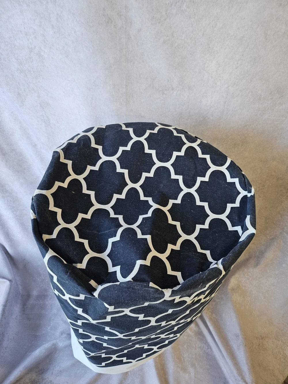 Canvas Laundry Basket Tote with Navy Geometric Pattern